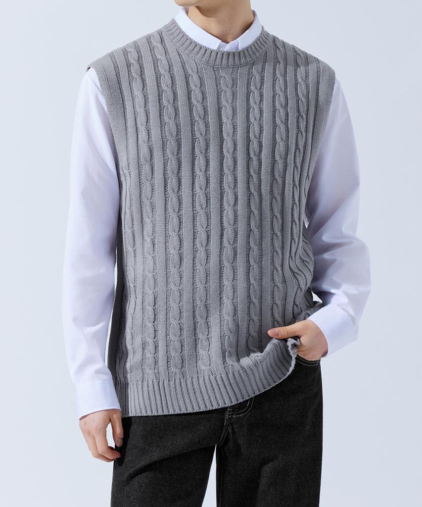 Topboy [2Pack] Regular Fit Cable Knit Round Neck Vest 6 Colors