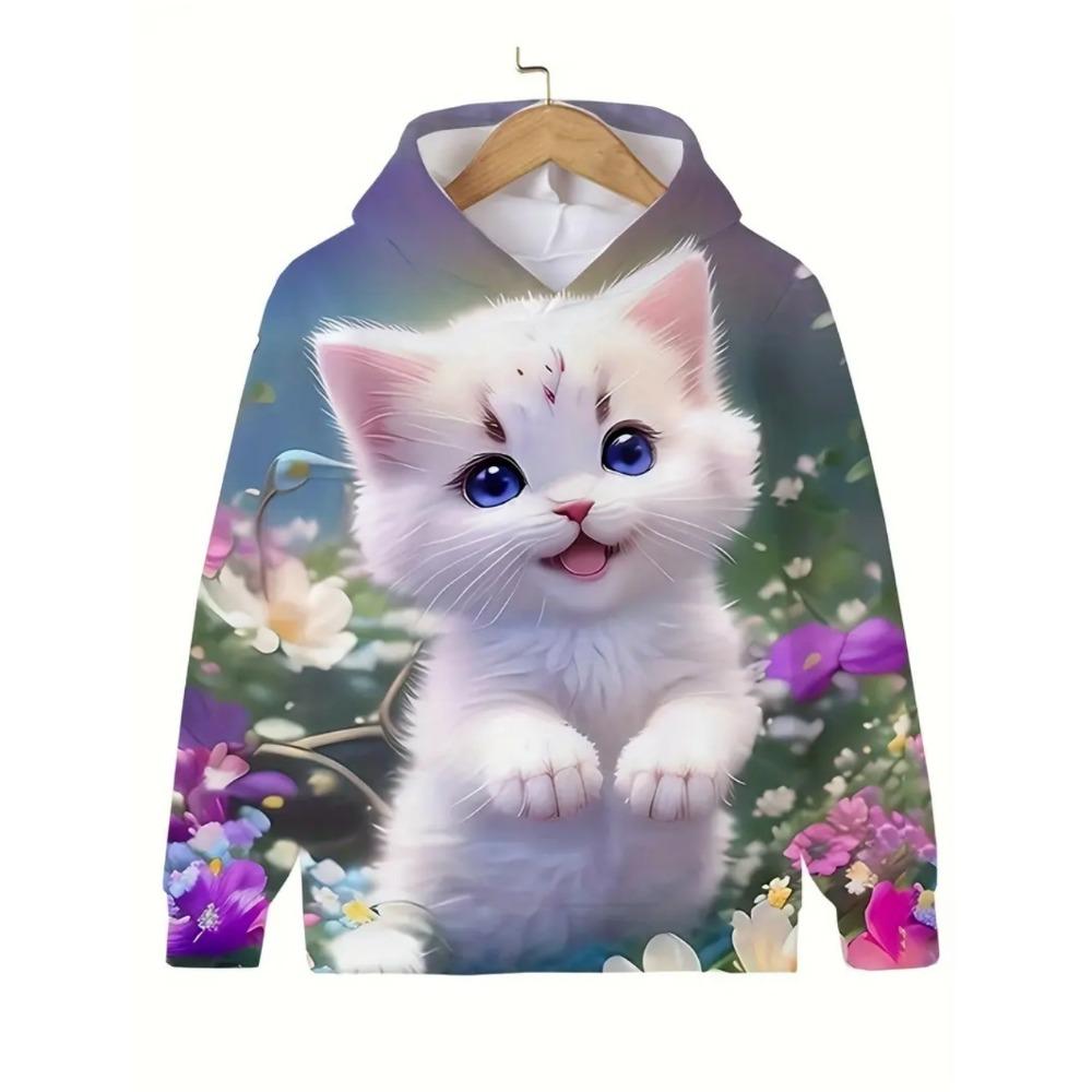 Kinderbekleidung Mädchenkleidung Kawaii Katze Langarm Kapuzenpullover Lässige Kinderkleidung Herbst Pullover Mädchen Sweatshirt Outdoor Oberteile