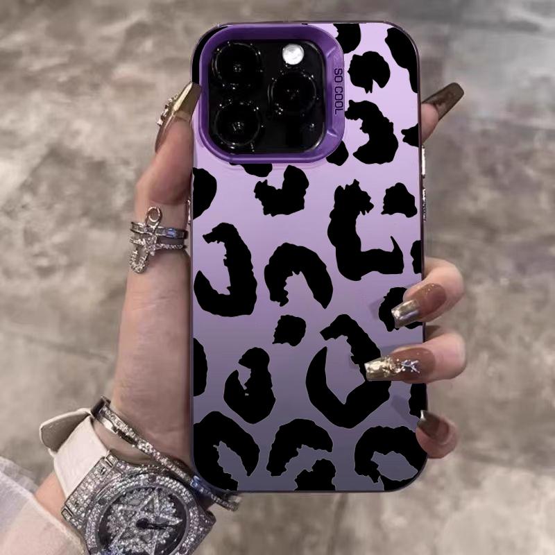 Black Leopard Print Electroplate Silver Phone Case For iPhone 17 16 15 14 13 12 11 Pro Max 17 Air 16E 7 8 Plus X XS XR Cover