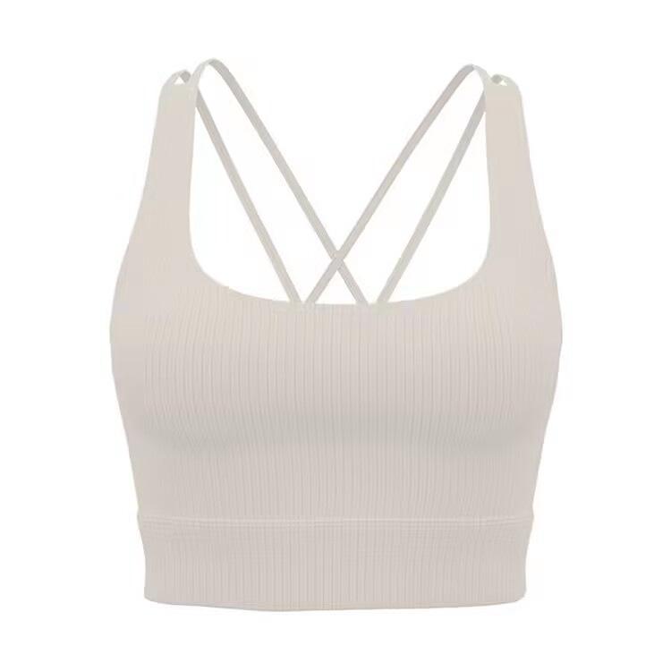 

Спортивный ударопрочный топ для йоги с перекрещенными бретелями, фиксированными чашками, дышащим дизайном и эластичностью против провисания для бега и фитнеса 2XL абрикосовый