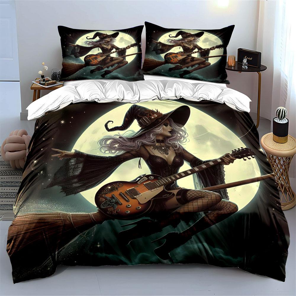 Halloween Witch Art Decor Set Soft Comfortable Duvet Cover Bedding Set Included 1*Duvet Cover & 2*Pillowcases, Gift