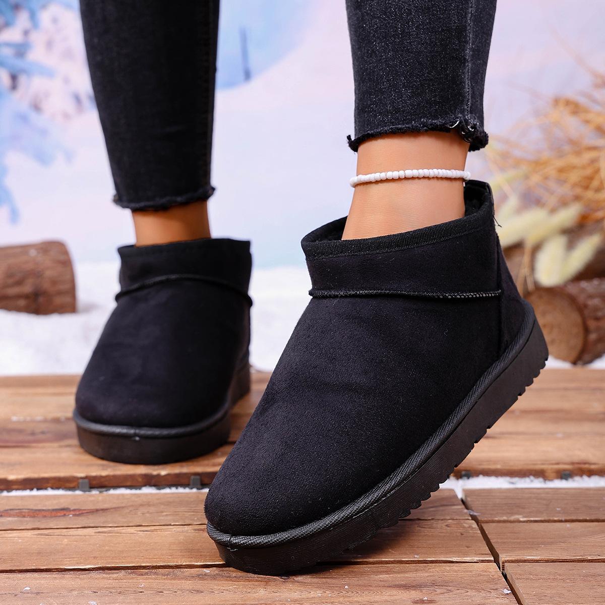 

Women s Wide Width Short Pile Fleece Snow Boots - Mid-Calf Solid Color Platform Winter Boots, Cozy Waterproof Booties 42 чорний