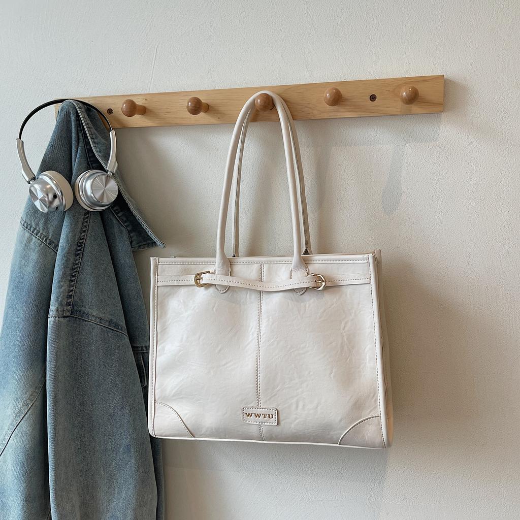 High-end Casual Travel Bags Vintage Large Capacity PU Women's Handbags Simple Letter Shopping Square Single Shoulder Bag