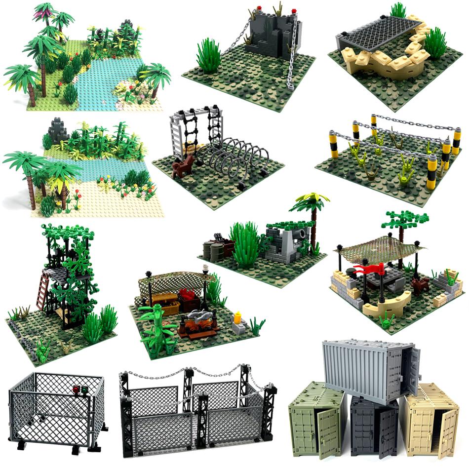 DIY Militär Dschungel Thema Szene MOC Bausteine Armee Architektur Bunker Gräben Lager Module Steine Spielzeug für Kinder Geschenke