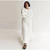Elegant Solid Ribbed Knitted Maxi Dress Women Slim Casual Waistband Round Neck Long Sleeve Lace Up A-line Dresses 2023 Autumn Lady Streetwear Robe