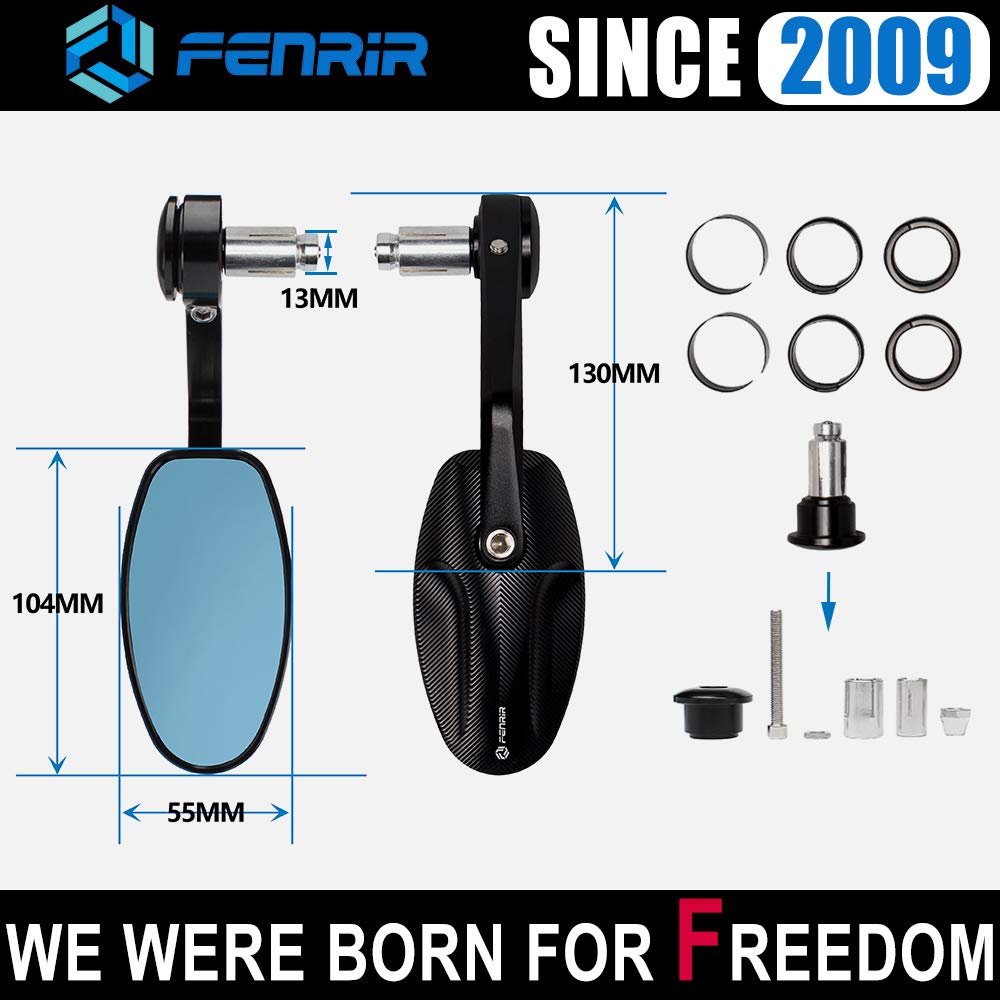 FENRIR Black Motorcycle Motorcycle Bar End Mirror Bike Mirror Retro CNC Aluminum Anti-Glare Blue