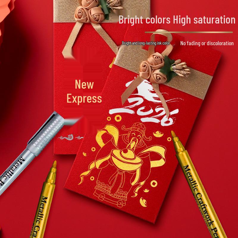 Metallic Gold & Silver Highlighter Pen - Waterproof Red & Graffiti Signature Marker