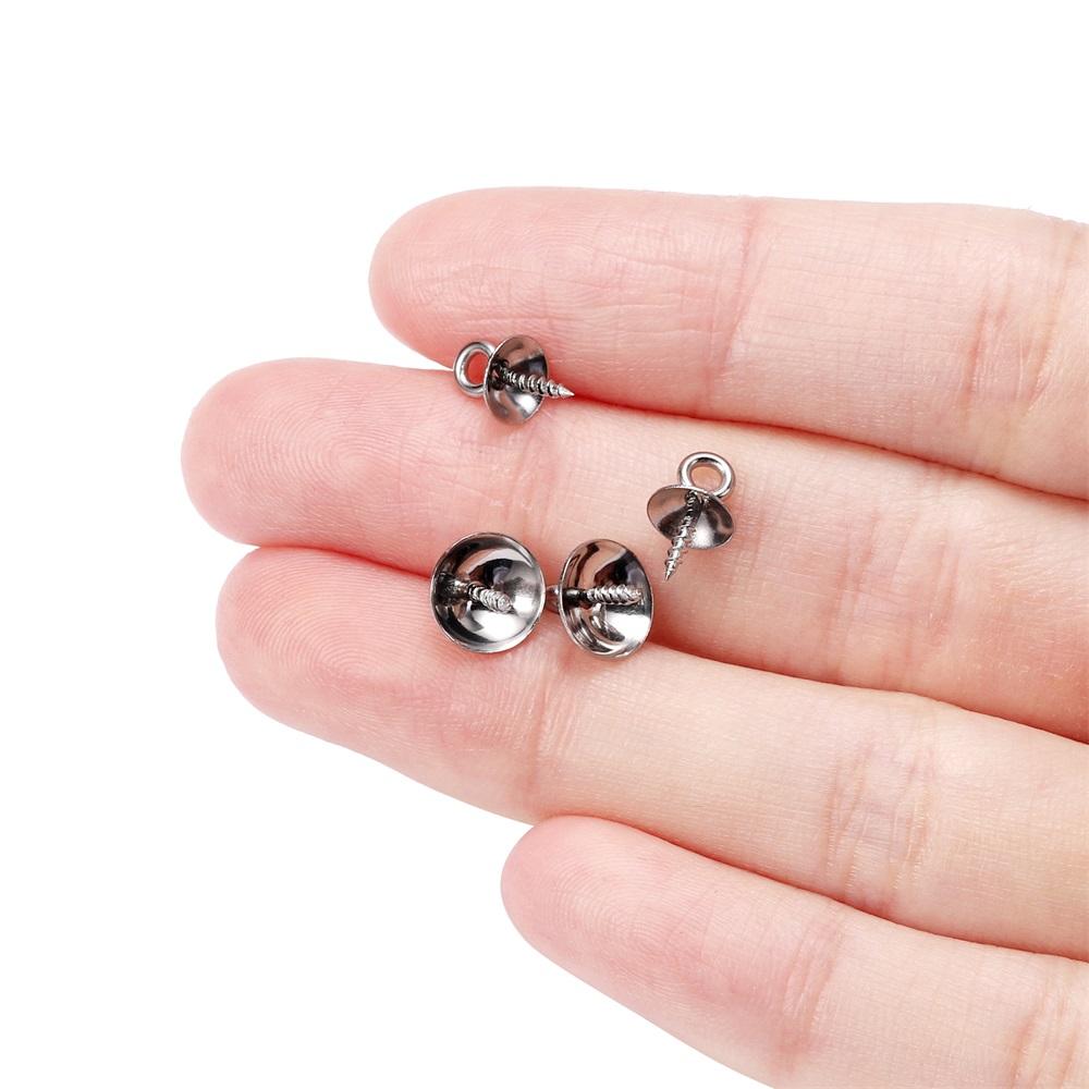 30 Stück Goldfarbene Edelstahl-Schraubösen-Pins Ösen Oberseitig gebohrte Perlen Endkappen Anhänger Charms Verbinder für DIY Schmuckherstellung