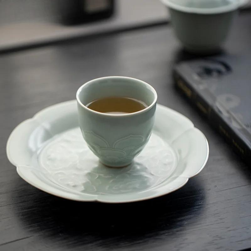 2pc/lot Yaozhou Kiln Lotus Petals Teacup Japanese Tea Bowl Cup For Tea Tea-tasting Meditation Cup Jianzhan Master Cups Gift 80ml