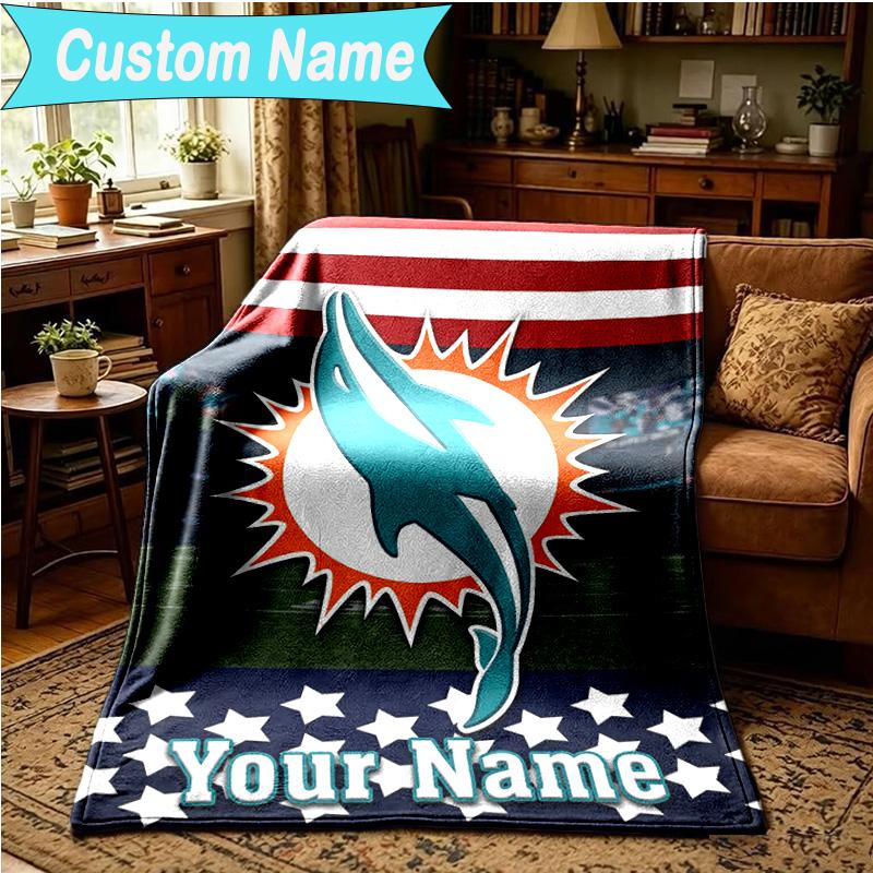 1PC Custom Name Blanket Sunny Day Dolphins Flannel Blankets Patterns Throw Blanket All-Season Soft Gift for Couch, Bed, Camping, Birthday Gifts