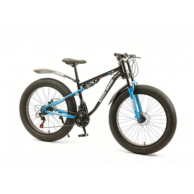 26-inch Mountain Bike with Large Tires, Gears, Double Disc Brakes, and Suspension