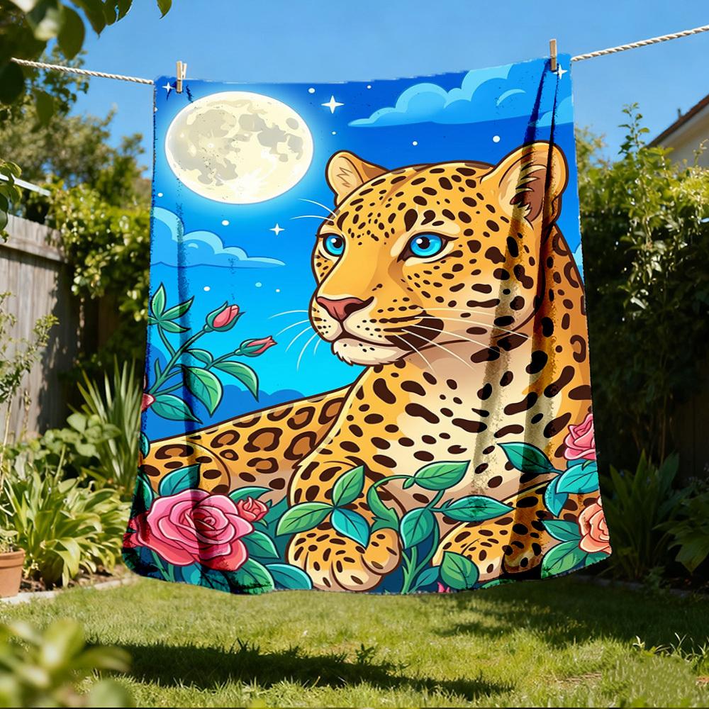

1pc Leopard MoonOutdoor Blanket, Soft And Comfortable Blanket, Casual Warm Outdoor Blanket, Good Birthday Gift yy260328070 75x90cm