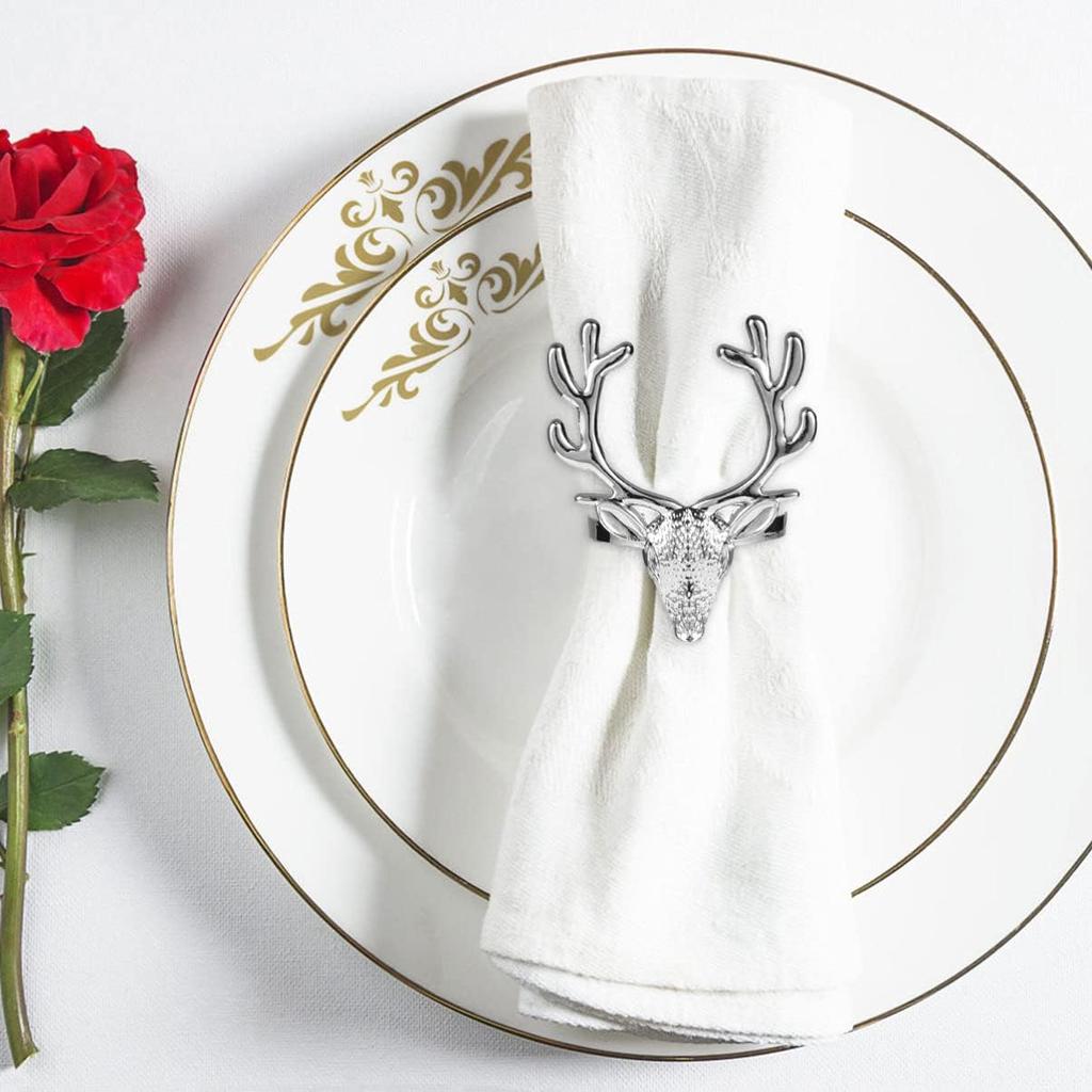6 Pcs Gold Napkin Rings Deer for Head Shape Christmas Party Dinner Table Decor Exquisite Wedding Dinner Hand Towel Holder Napkin Holders for Cloth