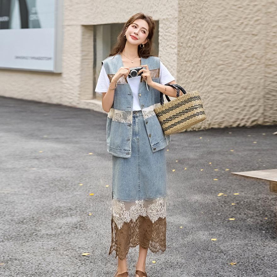 Denim Skirt Set, Summer New Fashion Temperament Vest Skirt Wear Three-piece Set