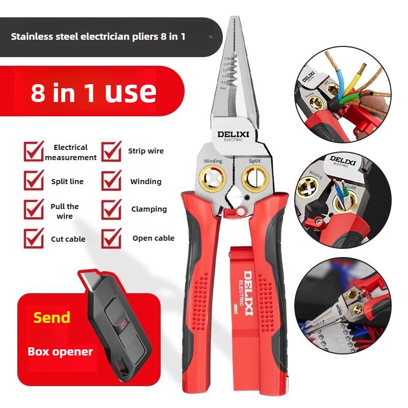 8In1 Voltage Measuring Pliers Multi-function Electrician Wire Stripper Electric Pen Voltage Tester Pliers Waterproof Cutter Tool