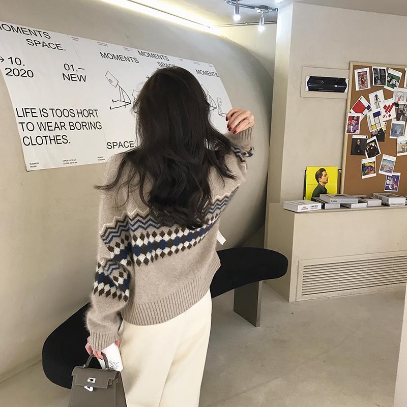 Korean vintage print loose sweaters outer wear spring autumn women's clothing knitted cardigan top sweater cardigan jacket women