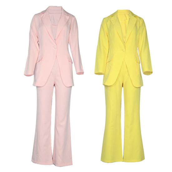 Frauen Anzug Set Plus Größe Sexy Langarm Zweiteilige Revers Knöpfe Büro Dame Blazer Hosen