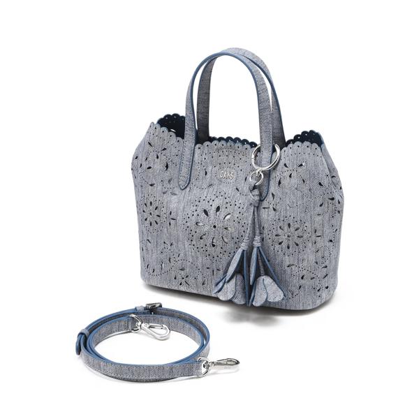 Daks Blue Cowhide Flower Punching Tote Bag S Dcba6e595b2