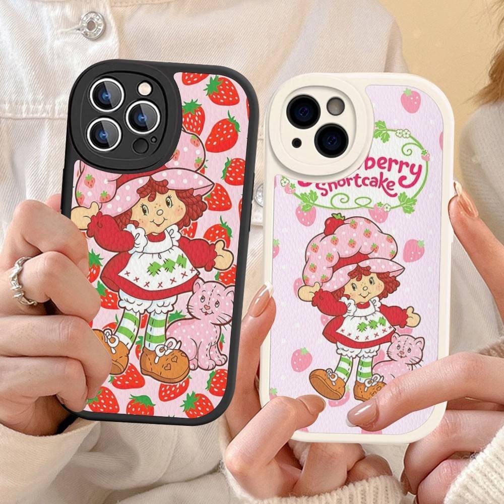 Cartoon Girl S-Strawberry S-Shortcake Phone Case For IPhone 16 15 14 11 12 13 Pro Max Plus Back Leather Shell