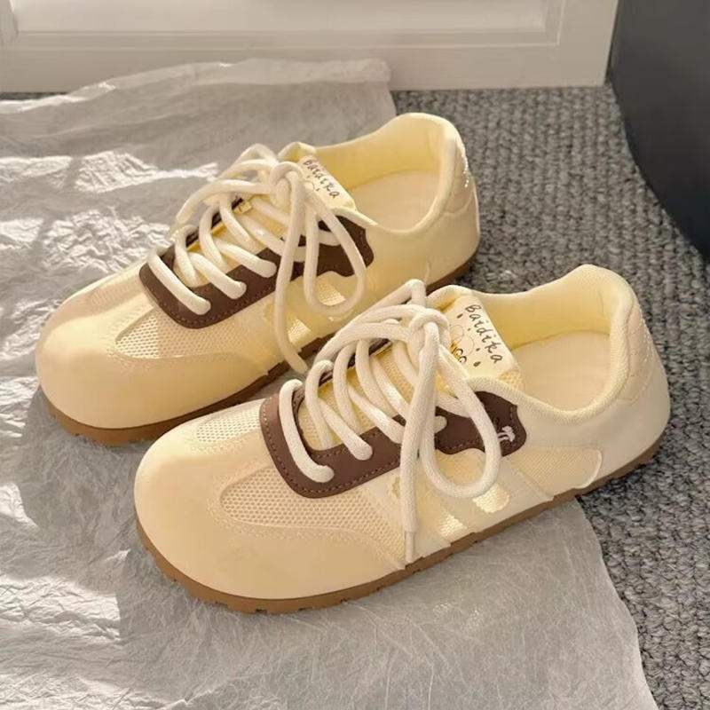 Mesh German Training Shoes Spring and Autumn New Flat Bottom Not Tired Feet Milk Yellow Breathable Board Shoes Versatile Casual