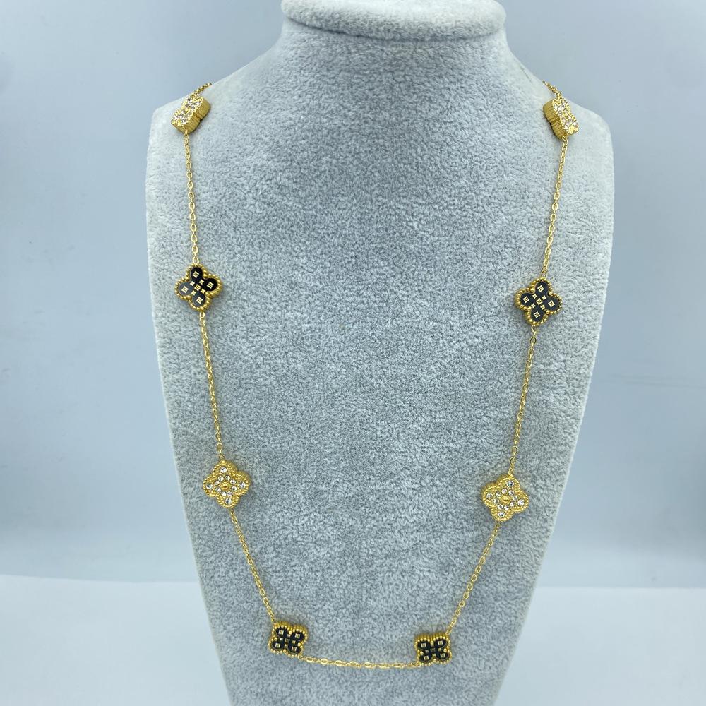 Acier Titane 13MM 60+5CM 10 Fleurs Double Face Trèfle à Quatre Feuilles Porte-Bonheur Collier pour Dames