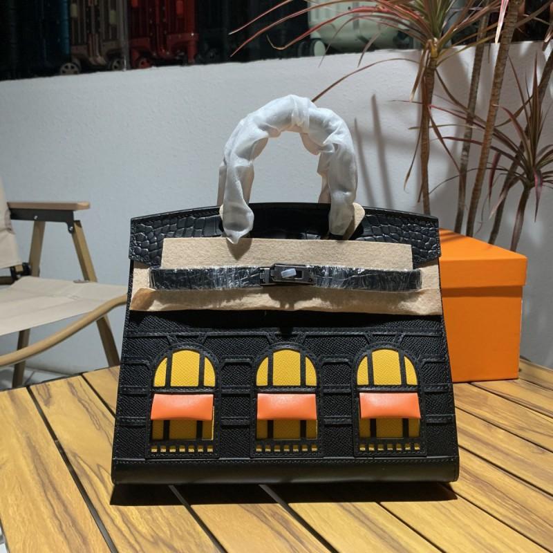 20cm Small House Croc-Embossed Leather Tote Bag Womens Daily Handbag Urban Style