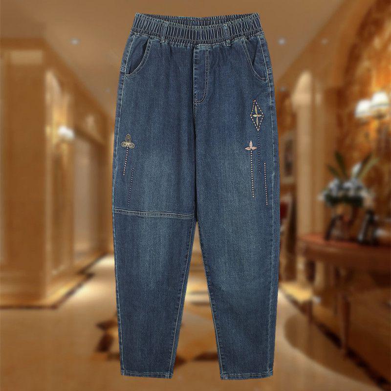 

Spring 2025 Women s Elastic Embroidered Jeans - Slimming, Versatile, Loose Casual Harem Pants 3XL (recommended for 60-72.5 kg) синий