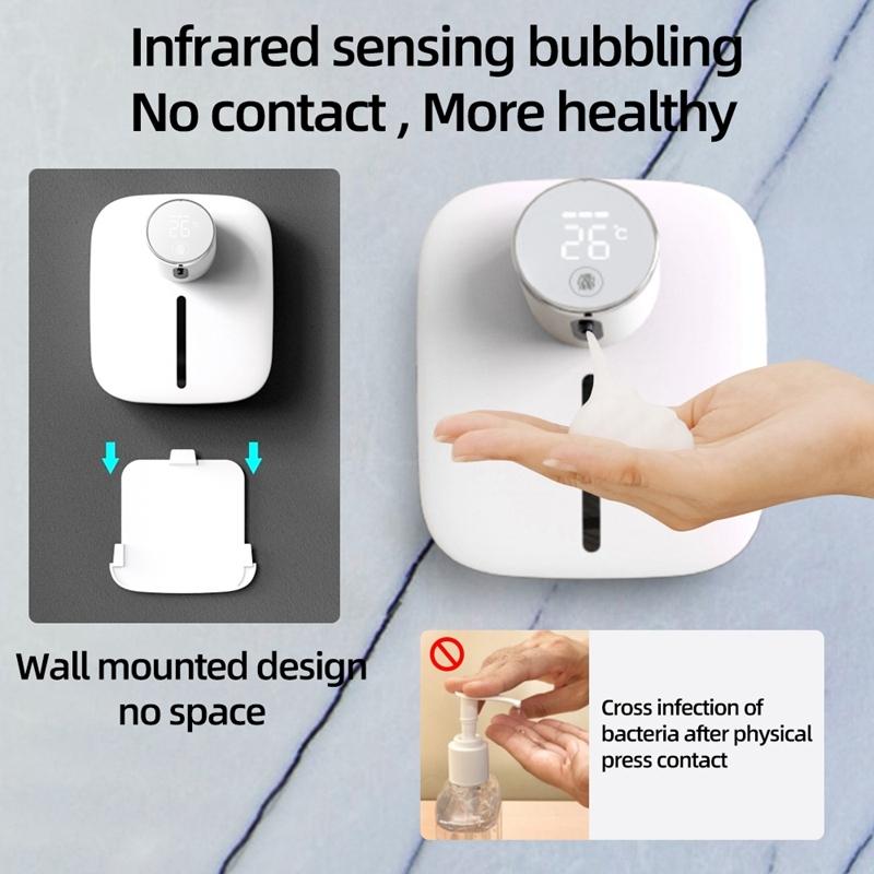 Soap Dispenser Automatic Wall Mounted USB Rechargeable Temperature Display Screen Multifunctional Soap Dispenser Disinfection