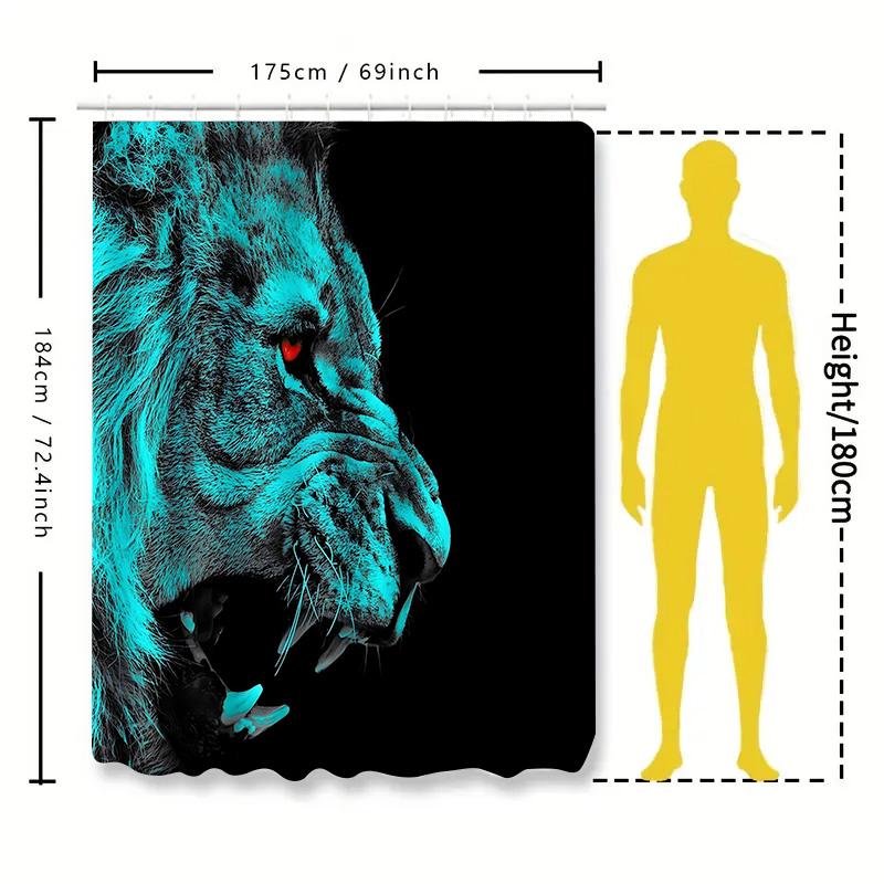 Stylish Blue Lion Print Waterproof Shower Curtain With Hooks Easy To Clean Install Polyester Fabric Available In Various Sizes