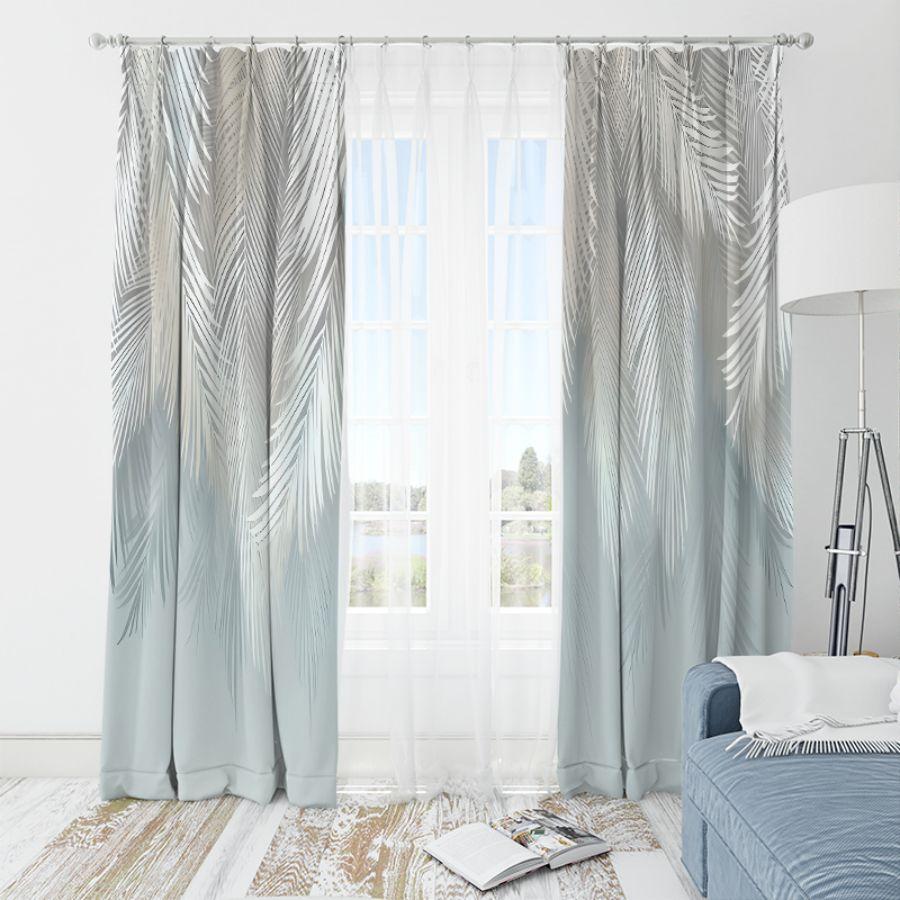 2pcs- Pure white and blue feather polyester curtains, pole bag curtains 42 * 84, bedroom, living room, family room decoration