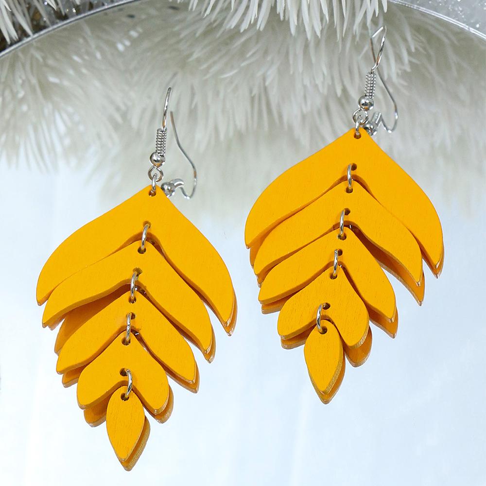 

Ethnic Vintage Long Wooden Leaf Dangle Earrings for Women Boho Colorful Splicing Statement Hook Earrings Pendientes Mujer Gift жёлтый