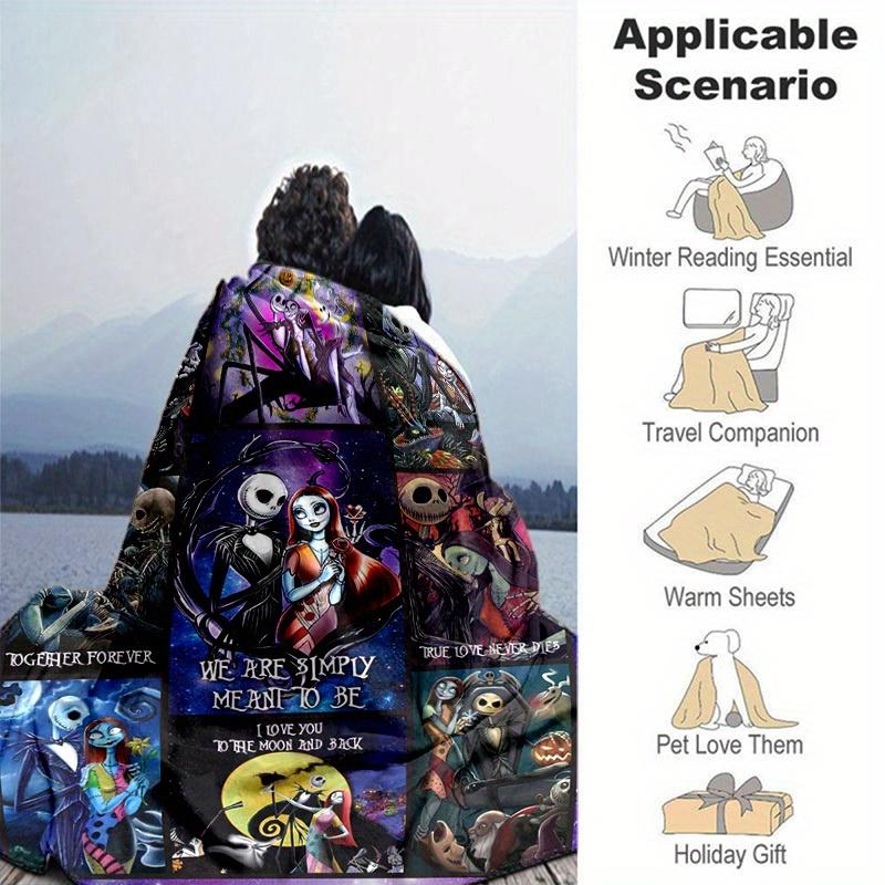 1pc. Nightmare Before Christmas Jack & Sally Romantic Scene Blanket, Perfect for Home Decor, Gift Idea, Seasonal Decoration, Cozy Throw Blan