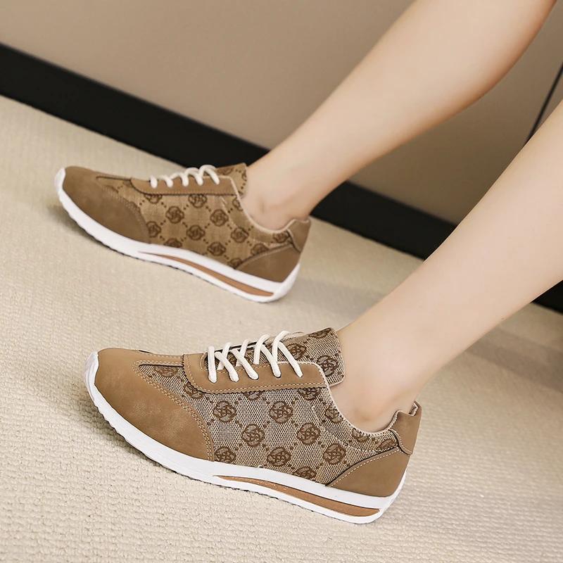

Модные осенние женские кроссовки Новая тенденция Удобные плоские повседневные туфли Модные универсальные кроссовки для ходьбы на шнуровке Женские Zapatos De Mujer 43 коричневый
