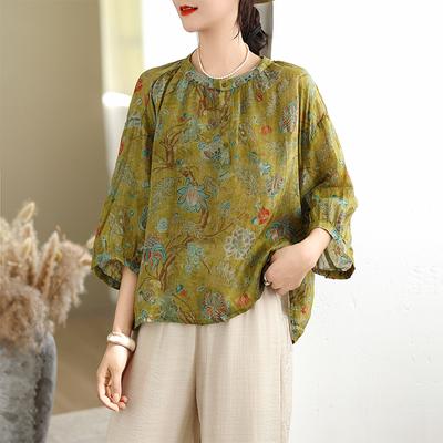 DIMANAF 2026 Plus Size Summer Women Blouse Shirts Tunic Oversize Loose Casual Lace Lady Tops Elegant Lady Print Floral