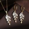 ZAKOL Poland Style Cubic Zirconia Leaf Hook Earrings Necklace Set for Women Elegant Bridal Wedding Party Jewelry Dress