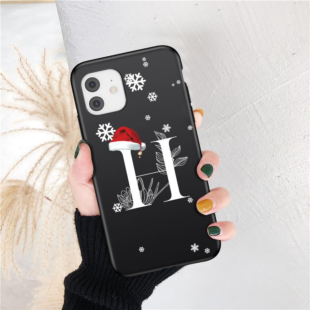 Vánoční dárek Art White Letter A To Z Pouzdro pro iPhone 13 Mini 12 11 13 Pro Max X XS Max 7 8 Plus Cute Red Hat Shockproof Cover