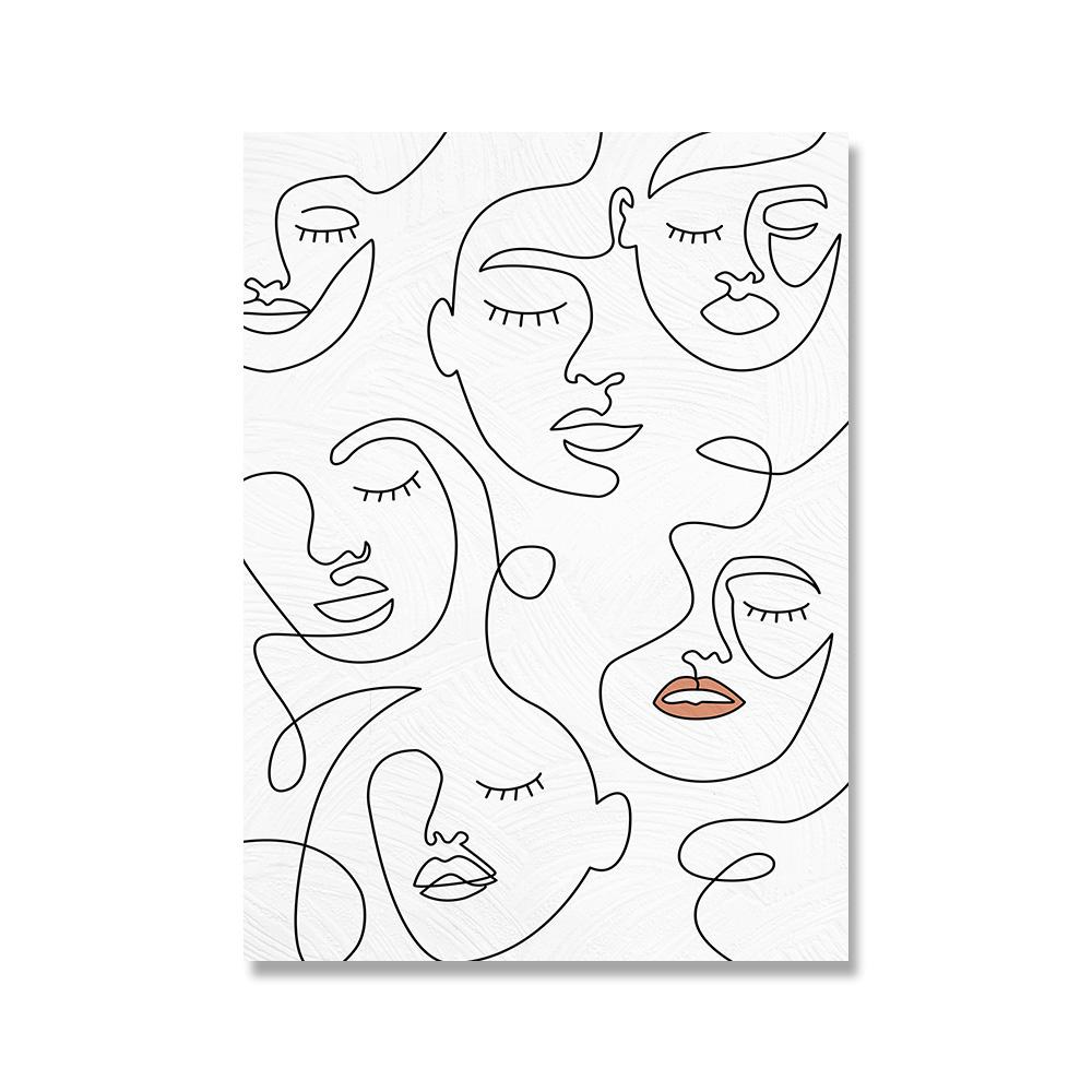 Abstrakte Linie Gesicht Regenbogen Minimalistische Wandkunst Leinwandmalerei Nordisches Poster und Drucke Wandbilder für Wohnzimmerdekor