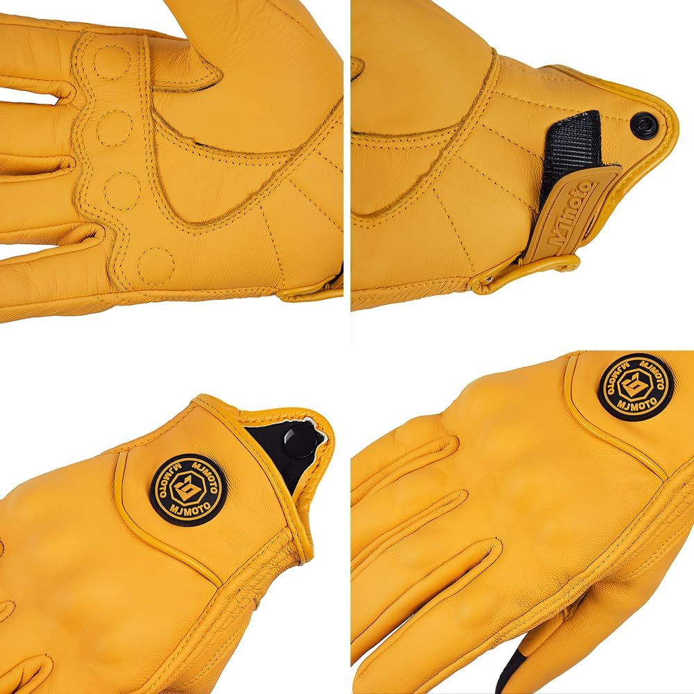 Yellow Classic Goat Leather Motorcycle Gloves With Hole Summer Cycling Bicycle Riding Gloves For Motorcyclist Protective Gloves