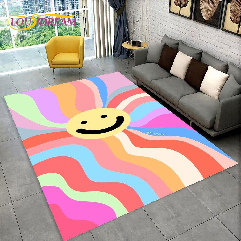 Illusion Regnbue Kromatisk Farge Områdeteppe, Teppe for Hjem Stue Soverom Sofa Dørmatte Dekor, barn Sklisikker Gulvmatte 3D