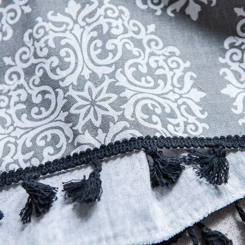 Flower Gray Printing Black Tassel American Style Small Window Kitchen Curtain Cotton Linen Home Decoration Semi-shading Drapes