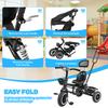 Toddler Tricycle Children Trike Kids with Adjustable Push Handle Removable Canopy Safety Harness Child Music Headlight Storage Basket,