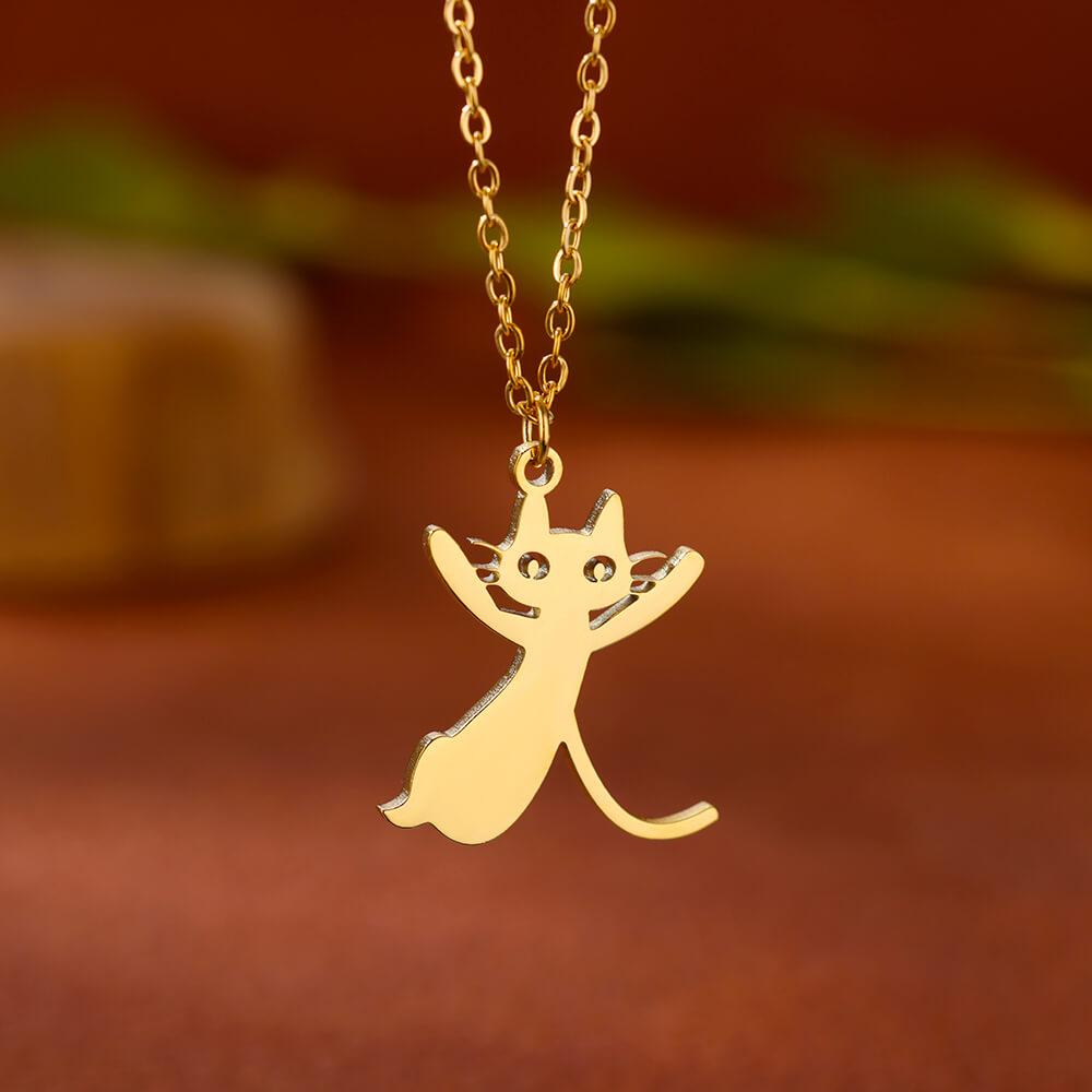 Stainless Steel Initial Letter Cat Pendant Necklace for Women Gold Color Animal Alphabet Necklaces Charm Fashion Jewelry Gifts
