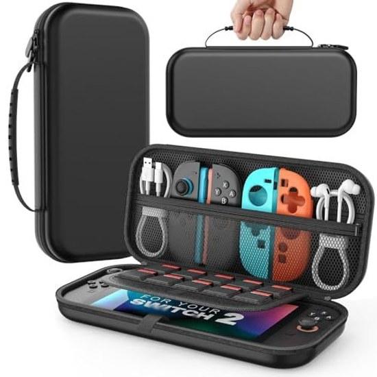 Switch 2 case full protection large capacity storage holds 10 game cards waterproof shock-resistant lightweight design travel carrying set small item