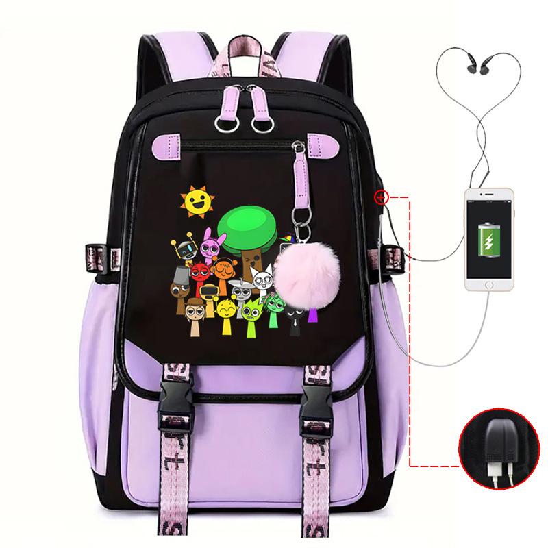 Personality Trend Cartoon Printing Double Shoulder College Style Student Leisure Schoolbag Multi-function Large Capacity