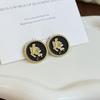 Elegant Retro Hong Kong Style Glazed Portrait Stud Earrings for Women