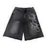 Pánské Baggy Džínové Šortky s Kamínky Y2K Ležérní Vintage Široké Rovné Capri Džínové Šortky Hip Hop Streetwear