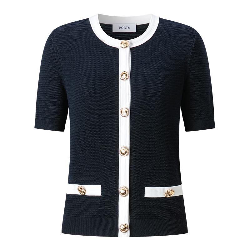 Ports Women's Contrast Edge Textured Short-Sleeve Knit Top