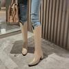Women's High-heeled Boots Autumn and Winter Temperament Versatile Thick Heel Solid Color Large Size Medium Boots