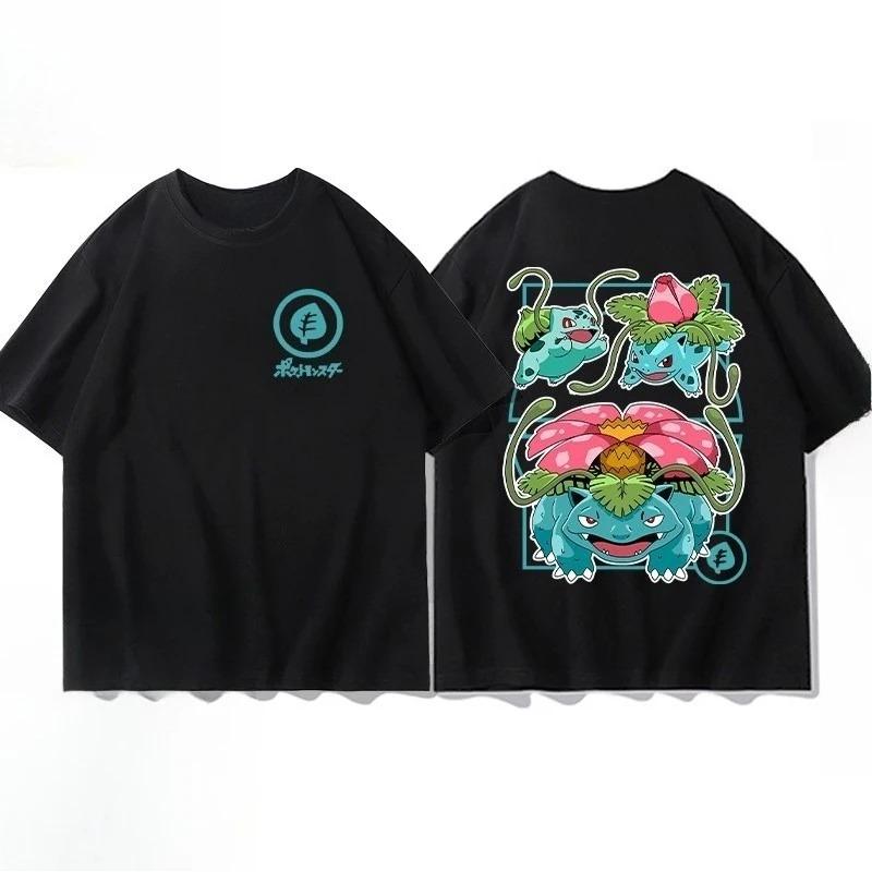 Pokémon Pikachu Gengar CharUnisexder Black Tshirt Unisexs 2026 Summer Fashion Oversize Street Casual Y2K Tops Streetwear Clothing