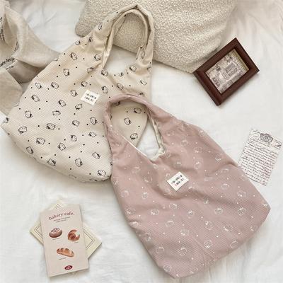 Corduroy Printed Bear Canvas Bag Shoulder Bag Commuter Large Capacity Vest Bag